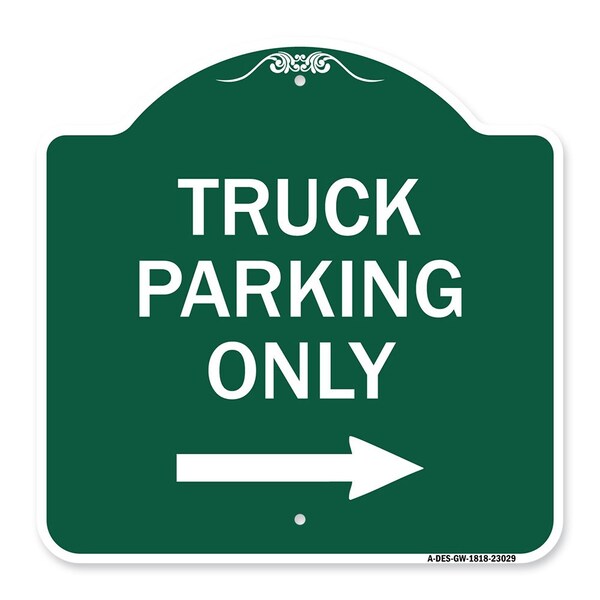 Reserved Parking Truck Parking W/ Right Arrow, Green & White Aluminum Sign, 18" x 18", GW-1818-23029